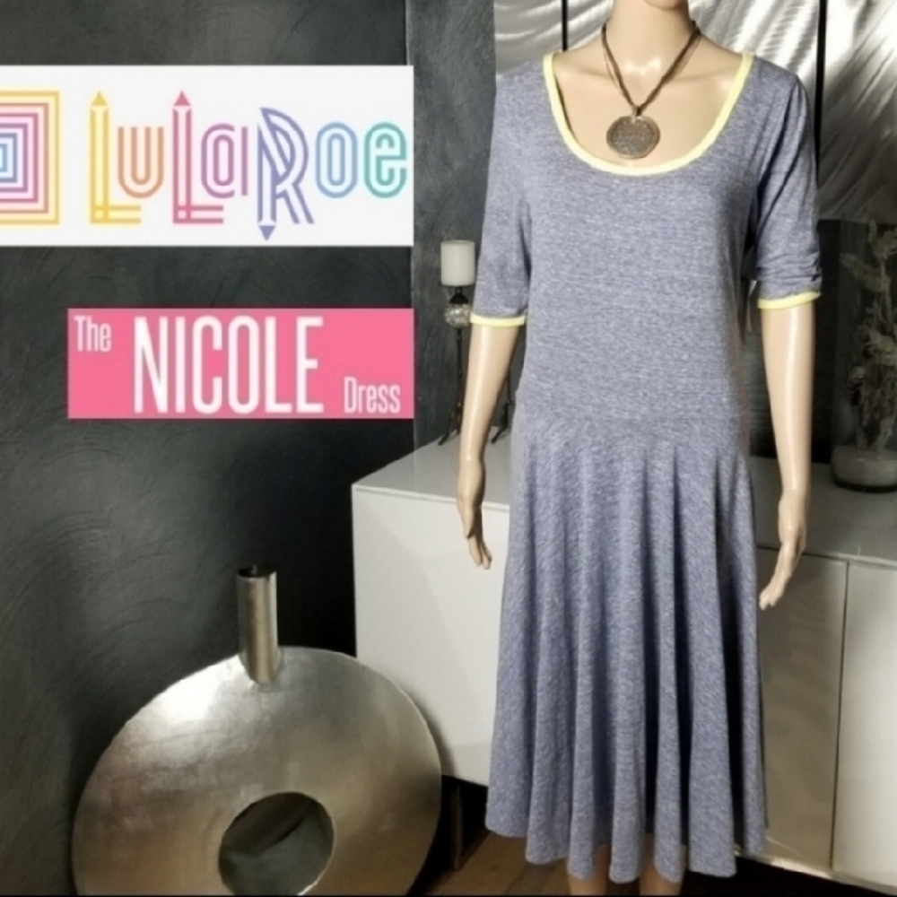 LuLaRoe Nicole Dress in Heathered Blue